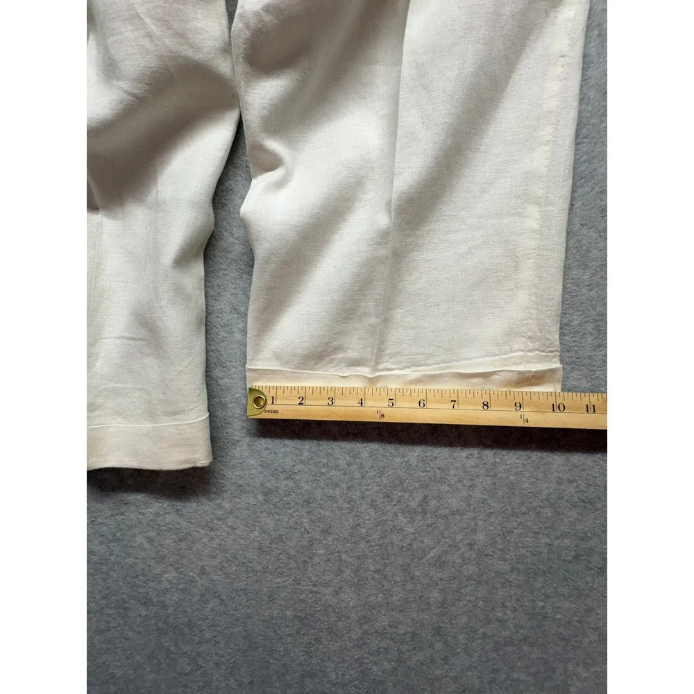 Man of Fashion Mens 36 White 100% Linen Pleated Wide Leg Dress Pants Trousers